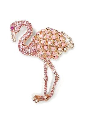 Jacqueline Kent Pink Crystal Flamingo Brooch in Gold Tone